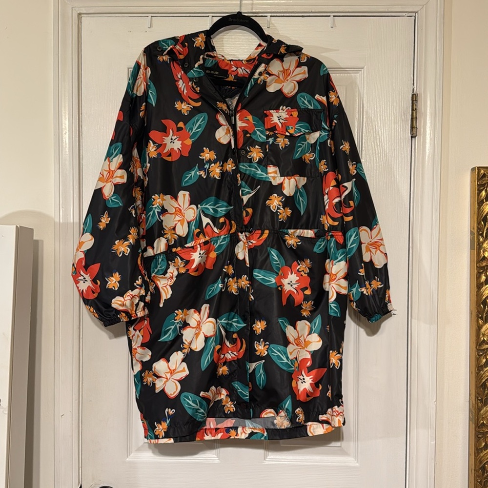 Zara Oversized Floral Hooded Raincoat Size Medium - Picture 5 of 10